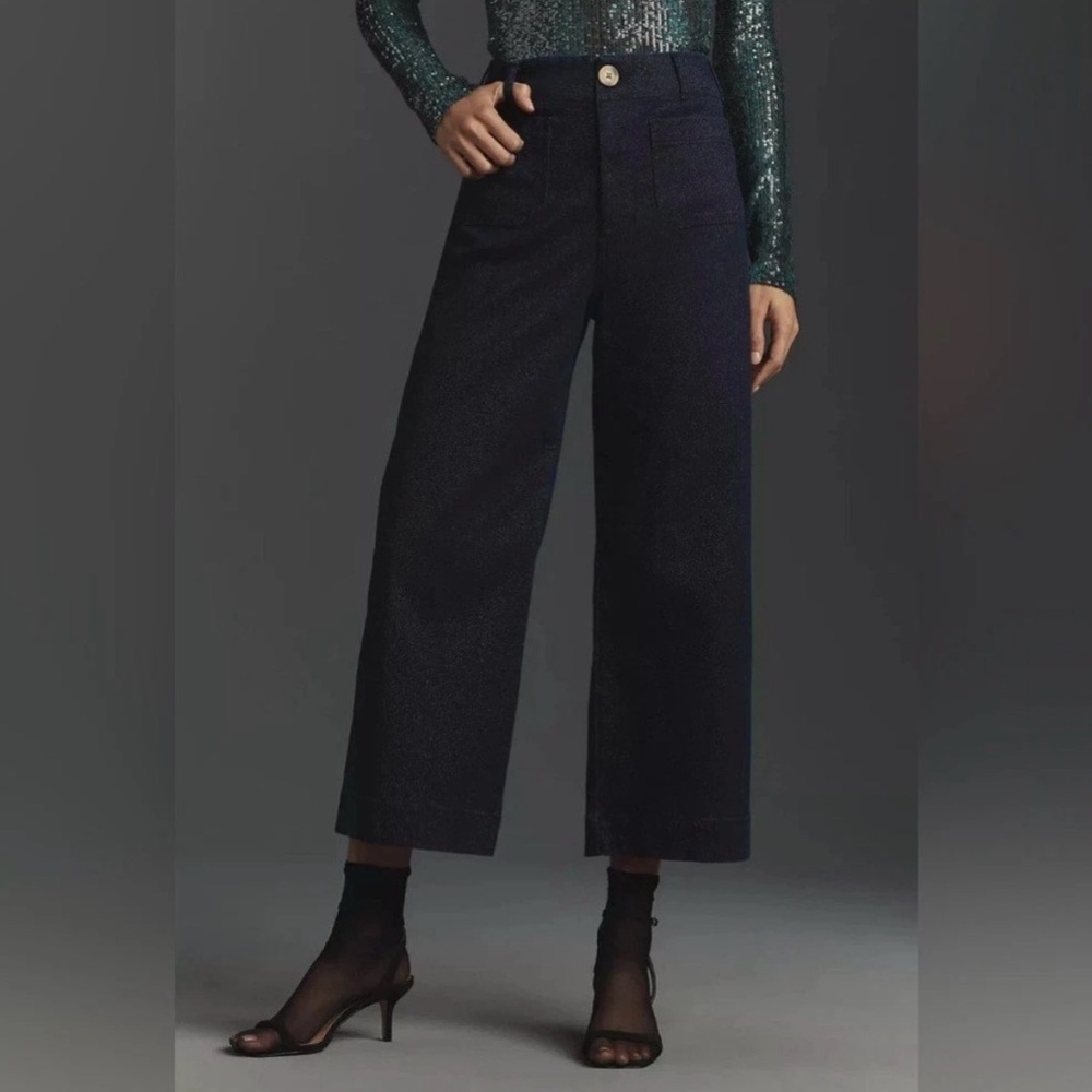 Maeve Dark Navy Wide-Leg Cropped Jeans